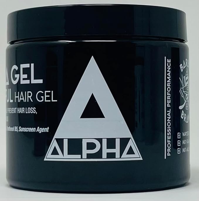 Gel para el cabello Alpha (tarro negro) de 16 oz de fijación firme