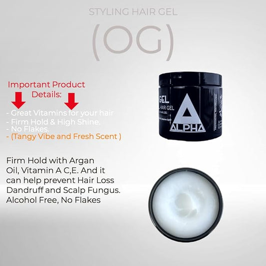 Alpha Hair gel Black  jar 16 oz Firm Hold