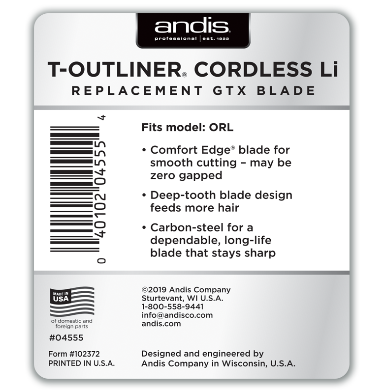 Andis Cordless T-Outliner® # 04555 Deep Tooth GTX Blade